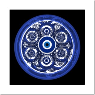 Evil Eye Hamsa Mandala Wheel Posters and Art